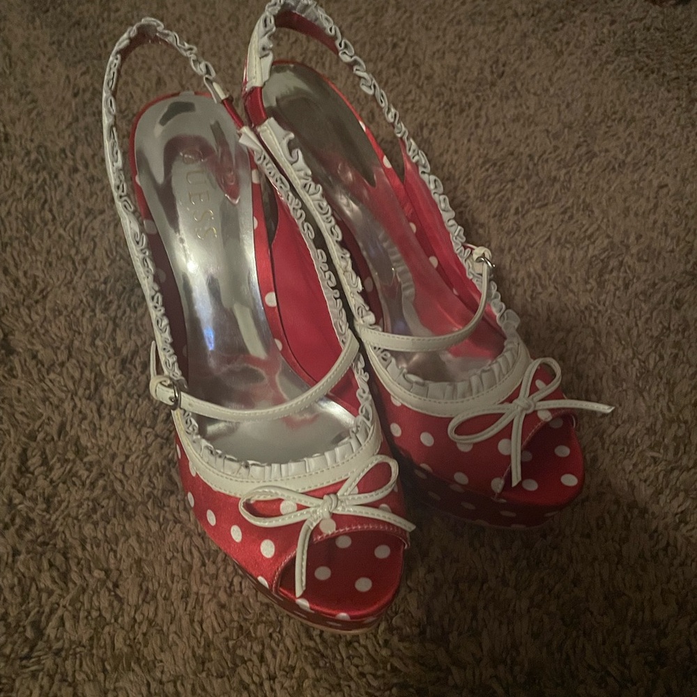 Guess red and white polka dot heels.